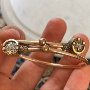 Antique Victorian Rose Gold-Filled Kiss-Lock Bypass Engraved Star Motif Bracelet